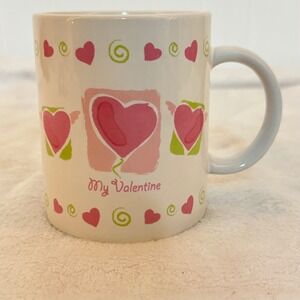 Just For You My Valentine Coffee Mug Whte Good Heart Print Ceramic Retro Cottage